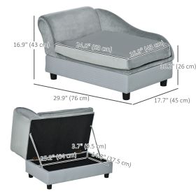 Light Grey Pet Sofa Couch Chaise Lounge Dog Bed with Storage Small Sized Sponge Cushioned Cat Bed