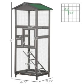 Wooden Bird Cage Outdoor Aviary House For Parrot, Parakeet, With Pull Out Tray And 2 Doors, Grey (Option: Light Grey and Green)