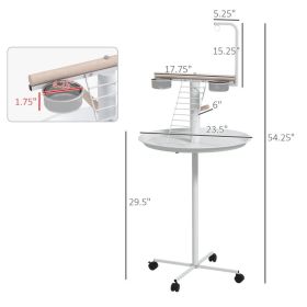 PawHut Bird Stand With Wheels, Perches, Feed Bowls, Round Tray For Parrot (Option: White Natural Wood)
