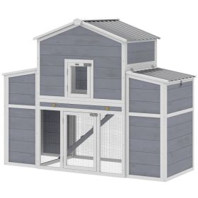 66.5" Large Chicken Coop, Wooden Chicken House with 2 Nesting Boxes, Sliding Tray & Ramp, for Backyard Farm (Option: Gray-970x330x700 mm)