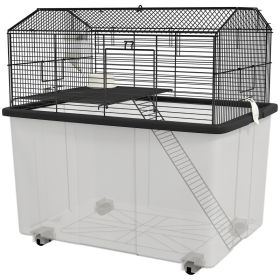 22" 2-Tier Hamster Cage with Extra-Deep 14" Base, Small Animal Cage with Ramp, Water Bottle, Food Dish, Wheels, Black (Option: Black-590x440x385 mm)