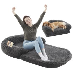 Human Dog Bed, 71"x43"x12" Dog Beds for Large Dogs, Foldable Plush Washable Dog Bed for People Doze Off (Color: DarkGrey)